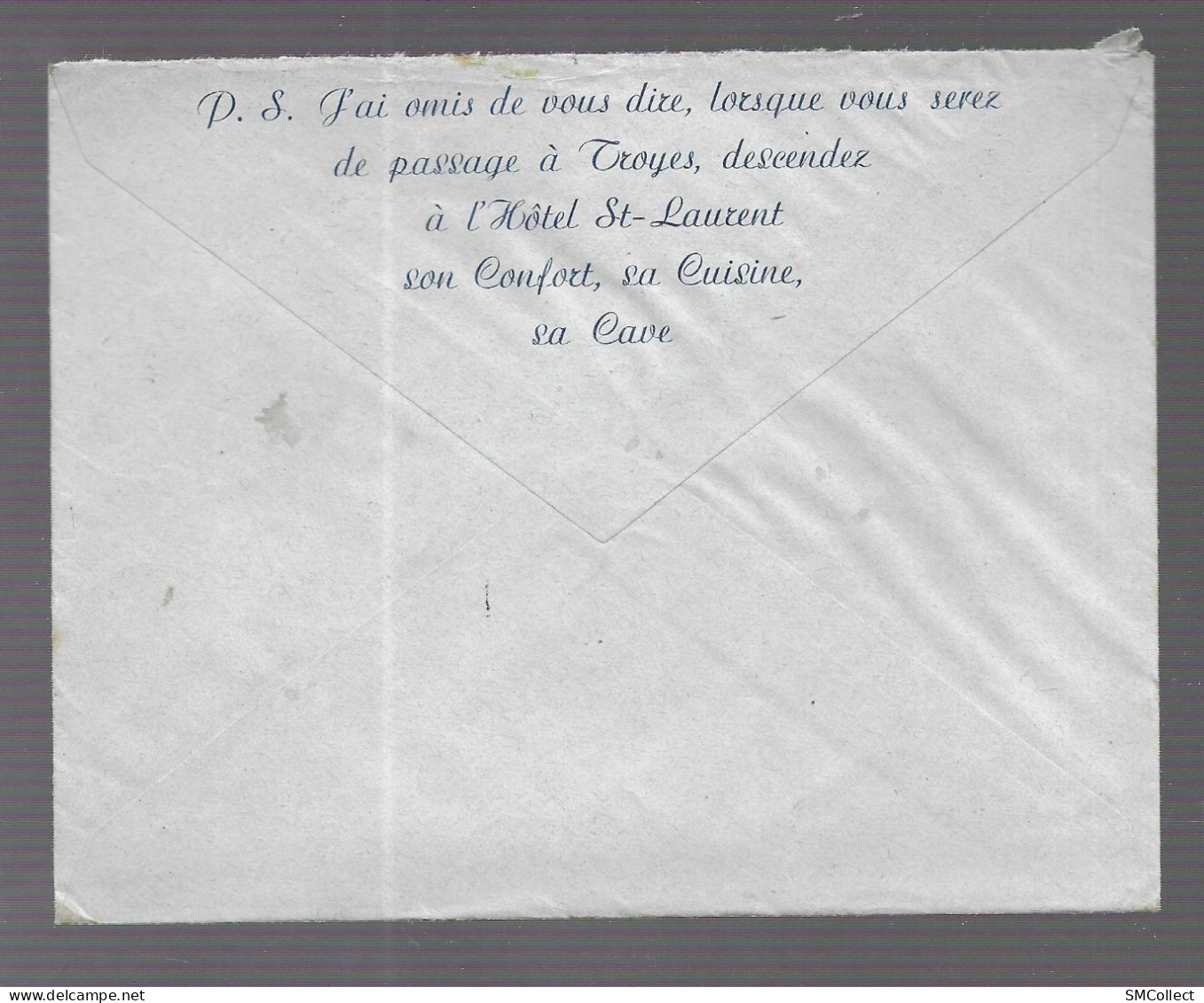 Troyes 1937. Enveloppe à En-tête Du Grand Hotel Saint Laurent, Voyagée Vers Lyon (AS) - 1921-1960: Modern Period