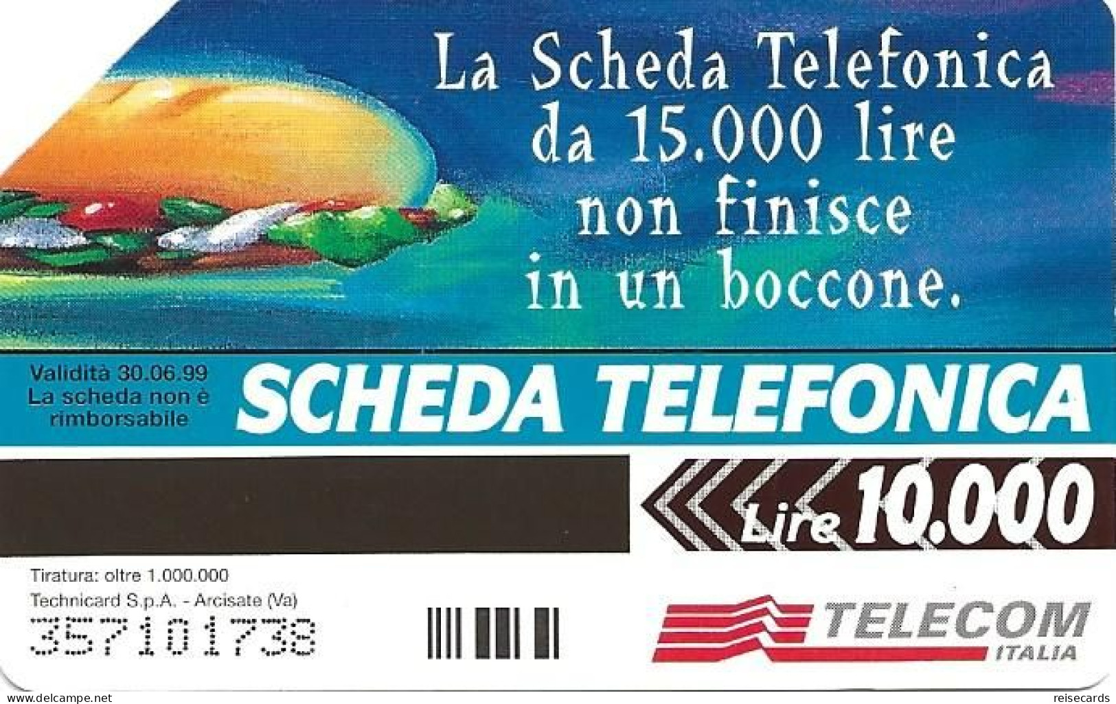 Italy: Telecom Italia - La Scheda Telefonica, Parlate Con Più Gusto (Tiratura: Oltre) - Públicas  Publicitarias