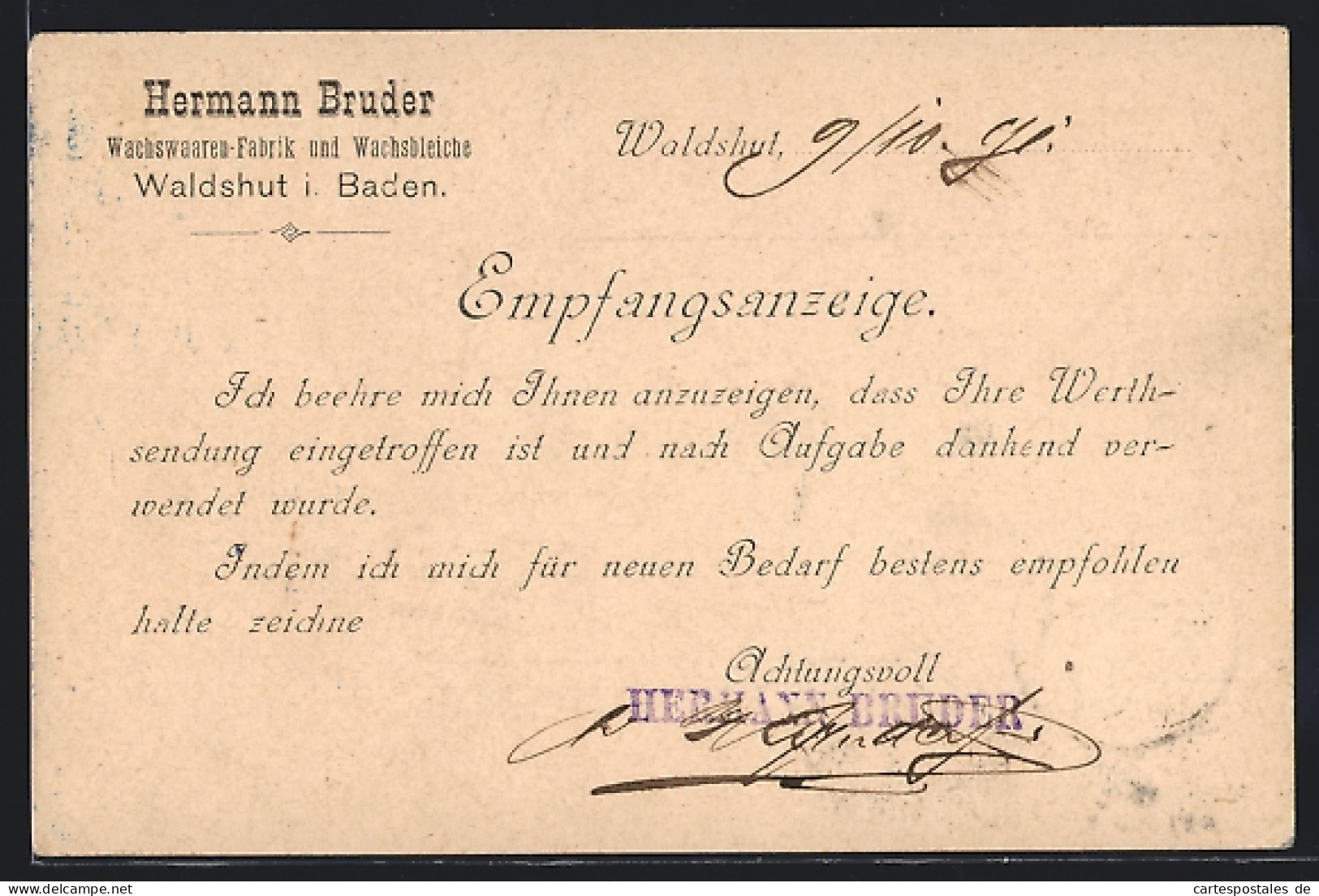 AK Waldshut I. Baden, Wachswaren-Fabrik Und Wachsbleiche Hermann Bruder  - Baden-Baden