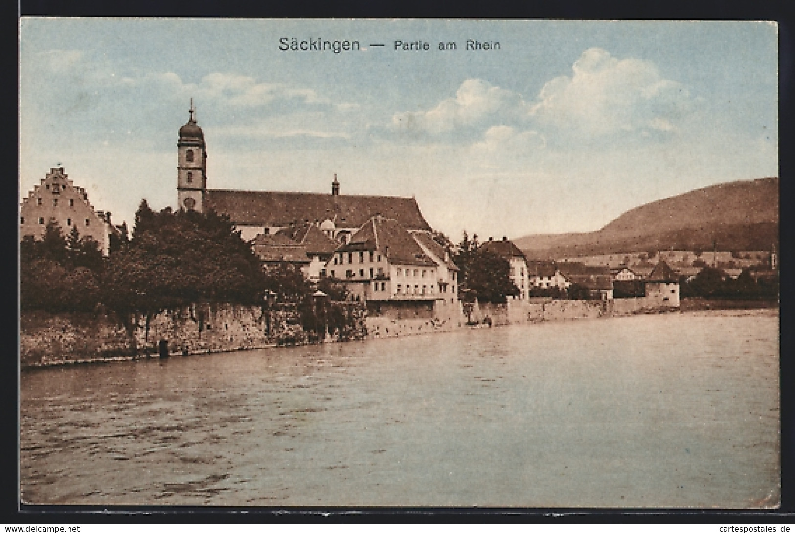 AK Bad Säckingen, Partie Am Rhein, Blick Zur Kirche  - Bad Saeckingen