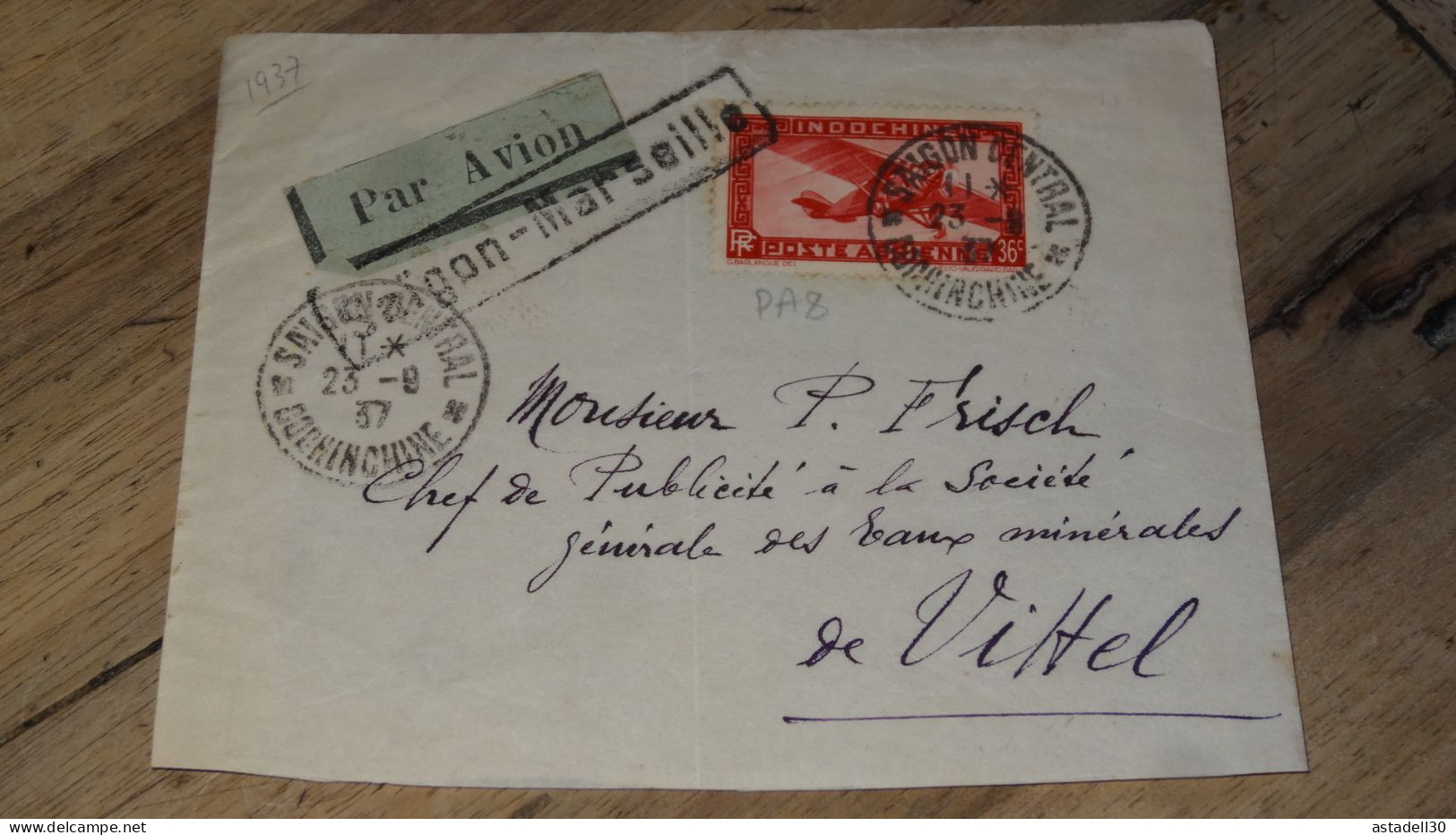 Enveloppe INDOCHINE, Saigon Marseille Avion, Saigon 1937 ......... ..... 240424 ....... CL-11-5 - Cartas & Documentos