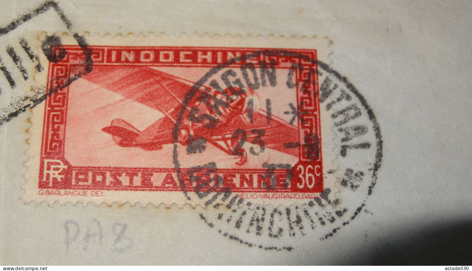 Enveloppe INDOCHINE, Saigon Marseille Avion, Saigon 1937 ......... ..... 240424 ....... CL-11-5 - Briefe U. Dokumente