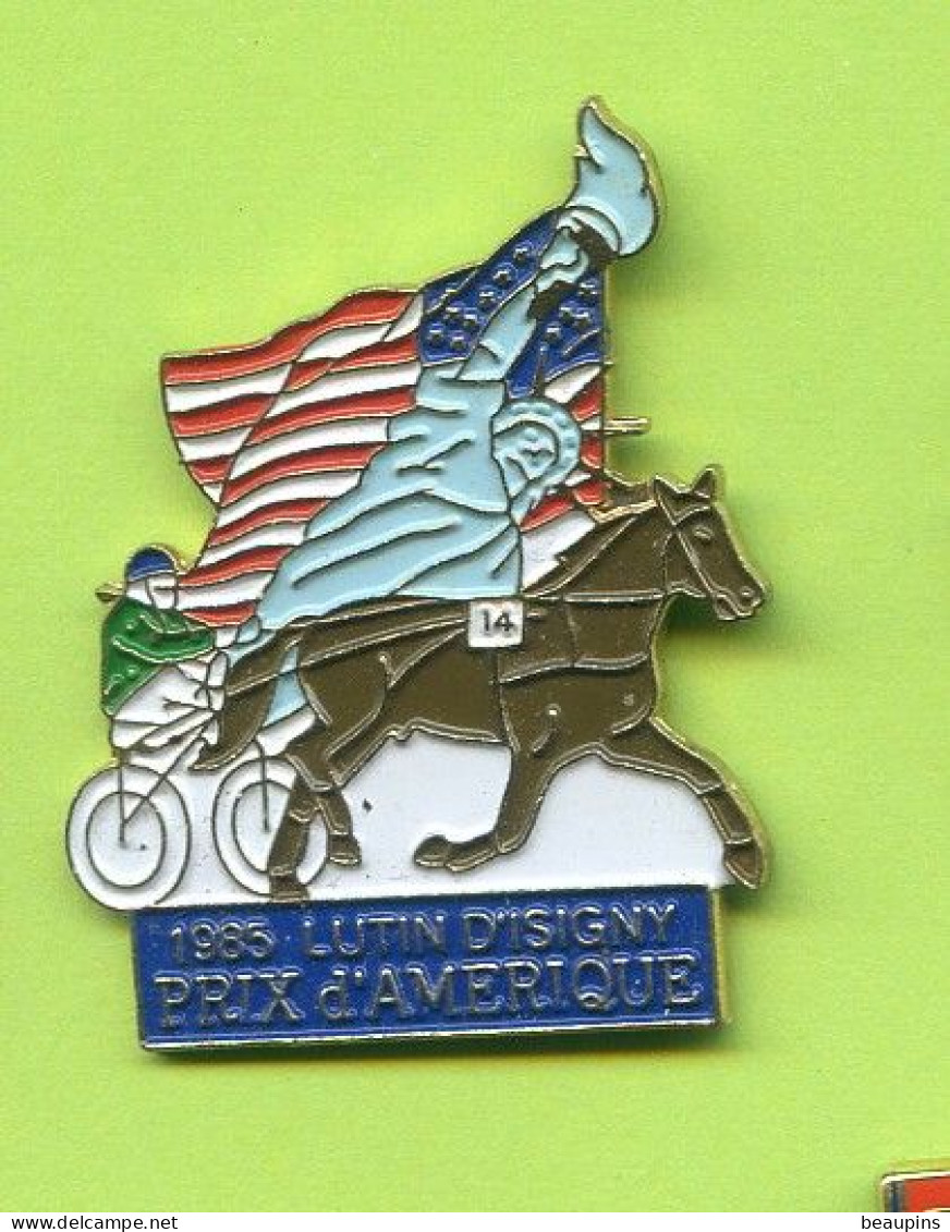 Rare Pins Course Hippique Cheval Trotteur Prix D'amerique 1985 Lutin D'isigny Statue Liberte Fr333 - Autres & Non Classés