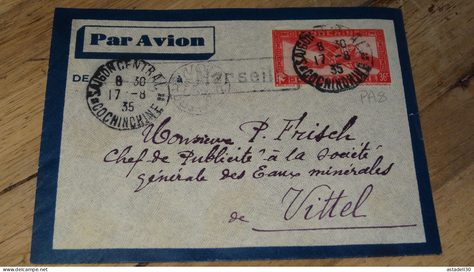 Enveloppe INDOCHINE, Saigon Marseille Avion, Saigon 1935 ......... ..... 240424 ....... CL-11-6 - Lettres & Documents