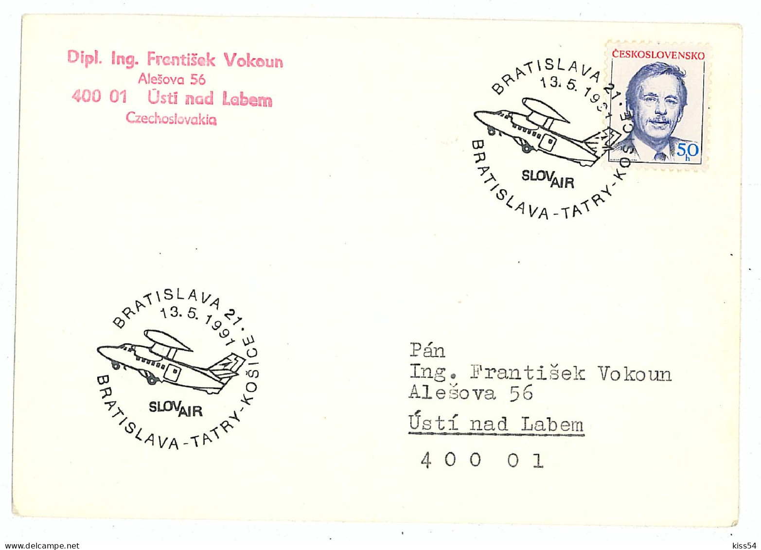 COV 35 - 59 AIRPLANE, Czech - Cover - Used - 1991 - Avions