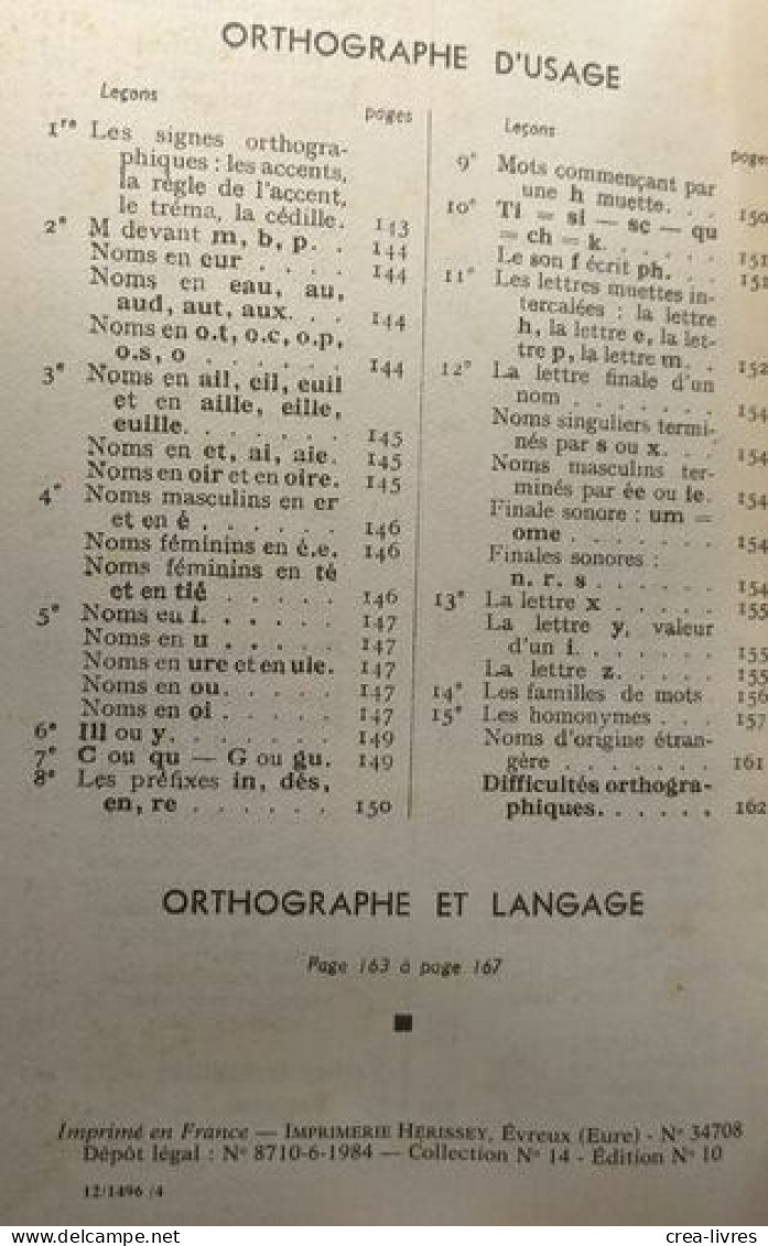 Cours Supérieur D'orthographe - Corrigés Des Exercices - Unclassified