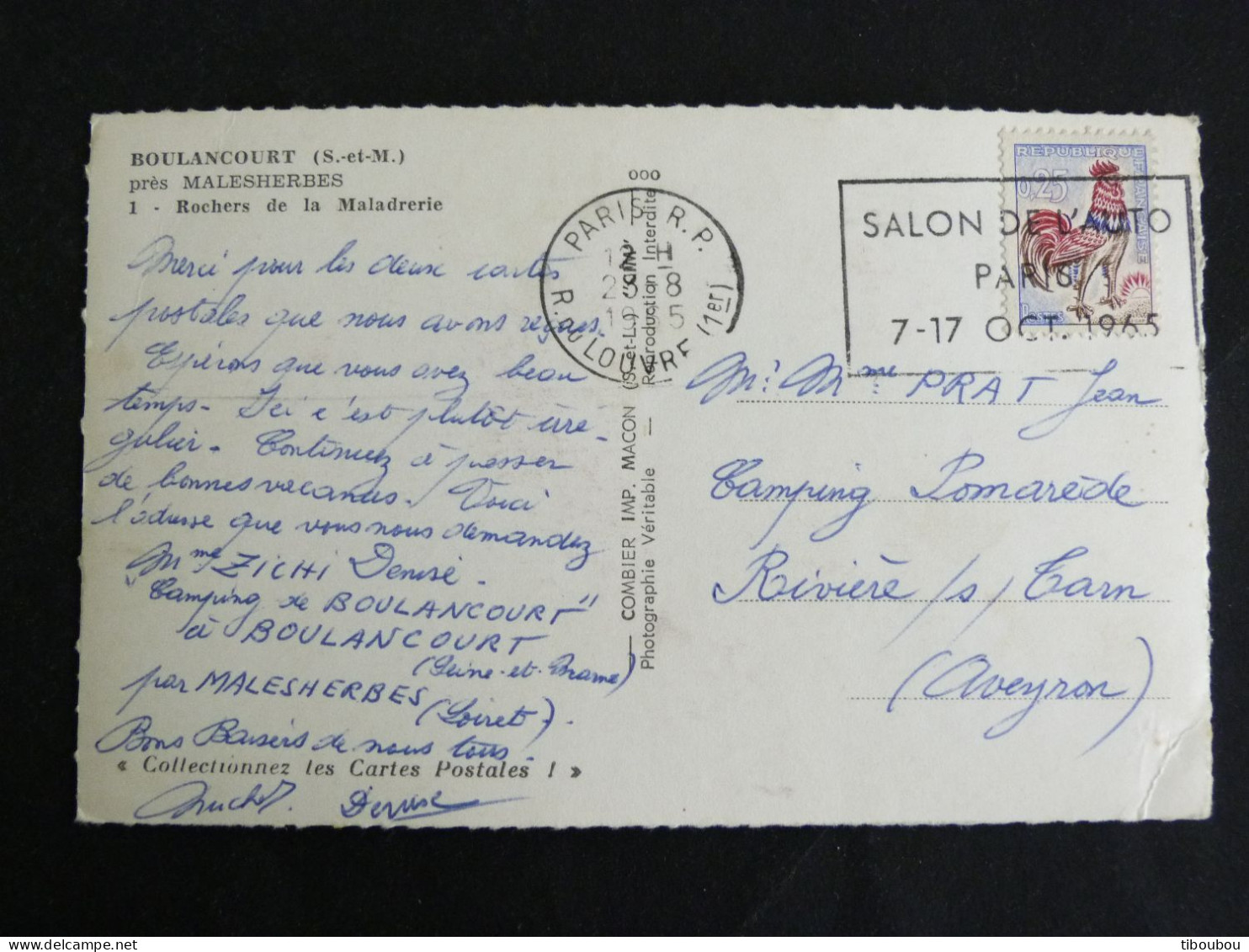 PARIS RP RUE DU LOUVRE 1er - FLAMME SALON AUTO 1965 SUR COQ DECARIS - BOULANCOURT SEINE ET MARNE ROCHERS MALADRERIE - Mechanical Postmarks (Advertisement)