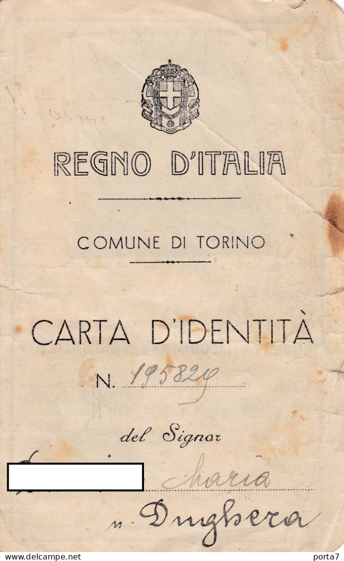 CARTA D'IDENTITA'  - REGNO D'ITALIA -  TORINO -  ORIGINALE 1940 - MARCA BOLLO - Unclassified