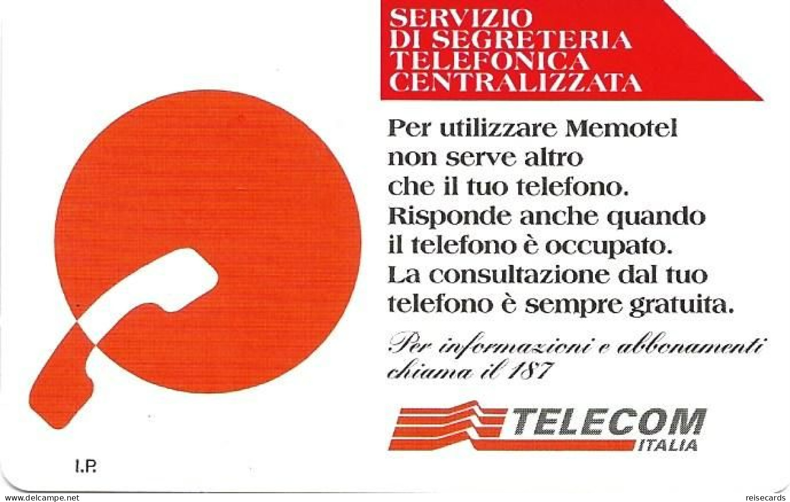 Italy: Telecom Italia - Servizio Di Segreteria Telefonica Centralizzata - Pubbliche Pubblicitarie