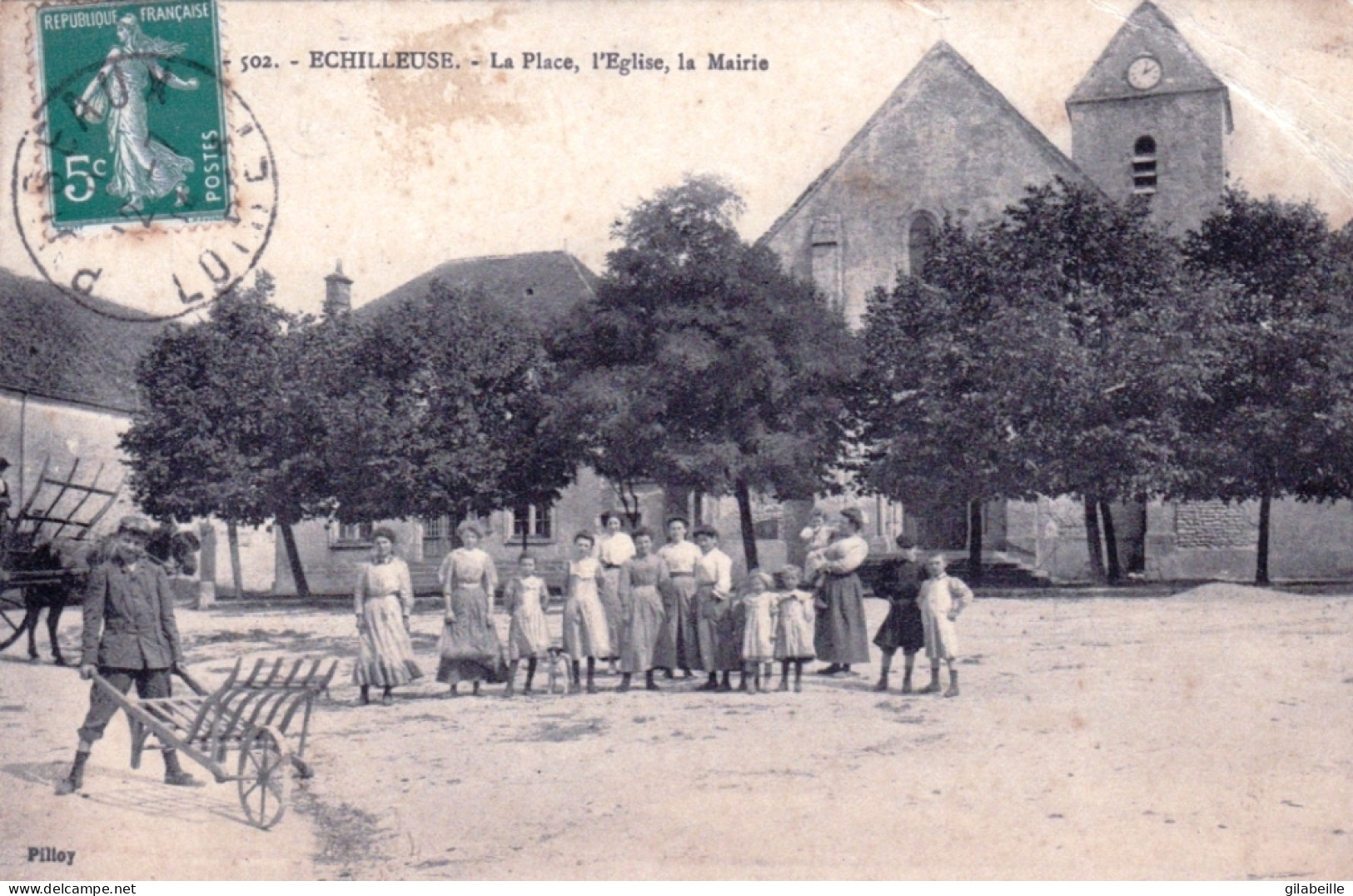 45 - Loiret -  ECHILLEUSE - La Place - L'eglise - La Mairie - Sonstige & Ohne Zuordnung