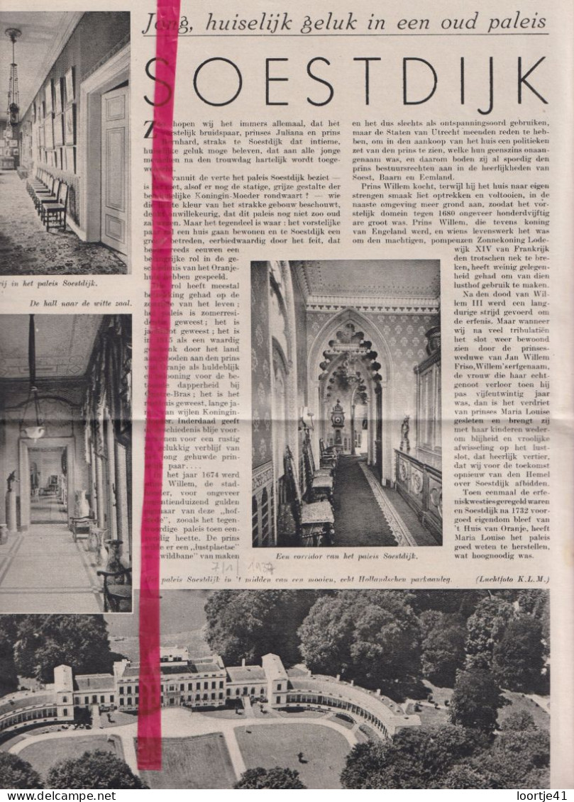 Paleis Te Soestdijk - Orig. Knipsel Coupure Tijdschrift Magazine - 1937 - Non Classés