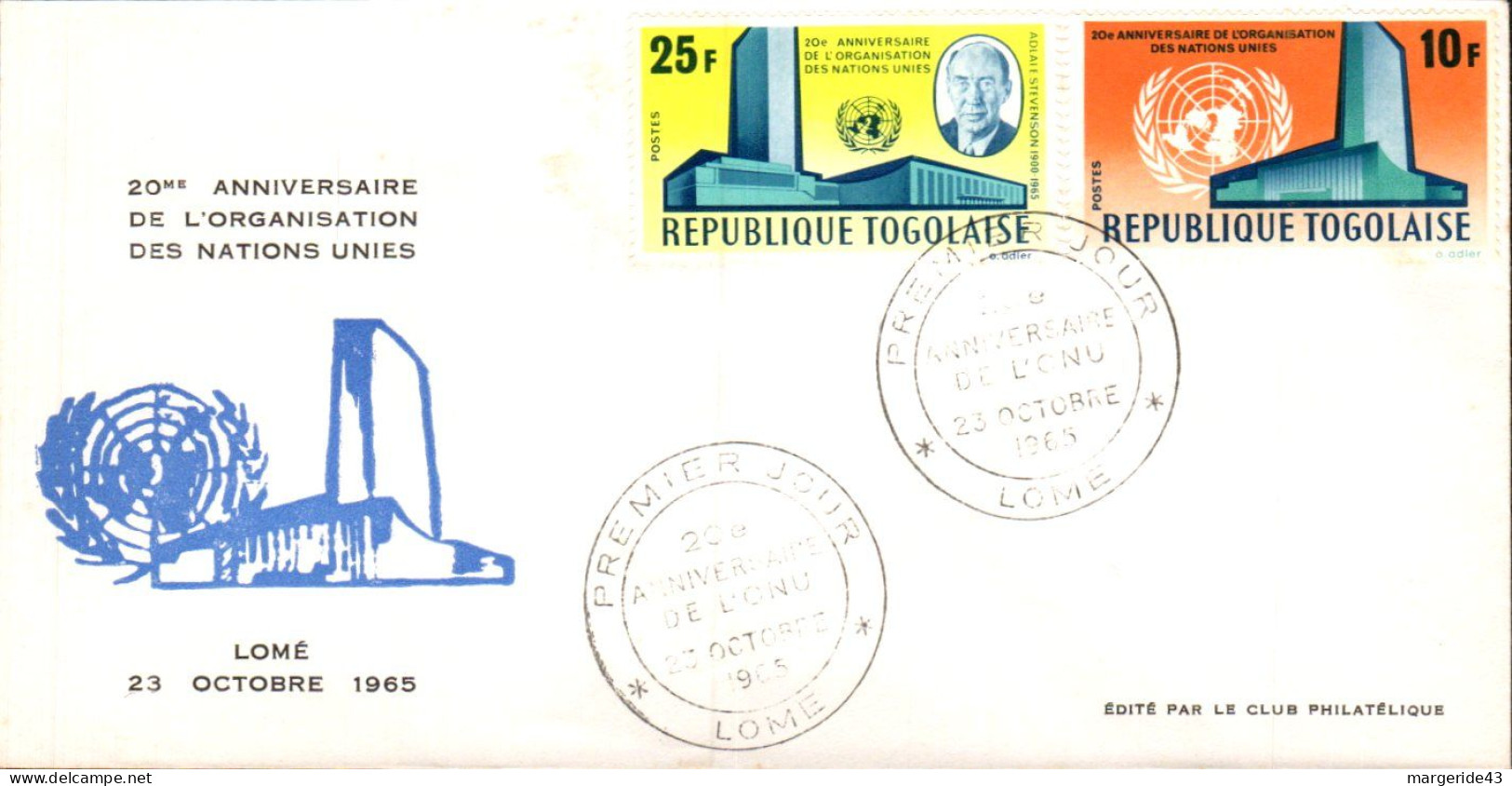 TOGO FDC 1965 20 ANS O N U - UNO