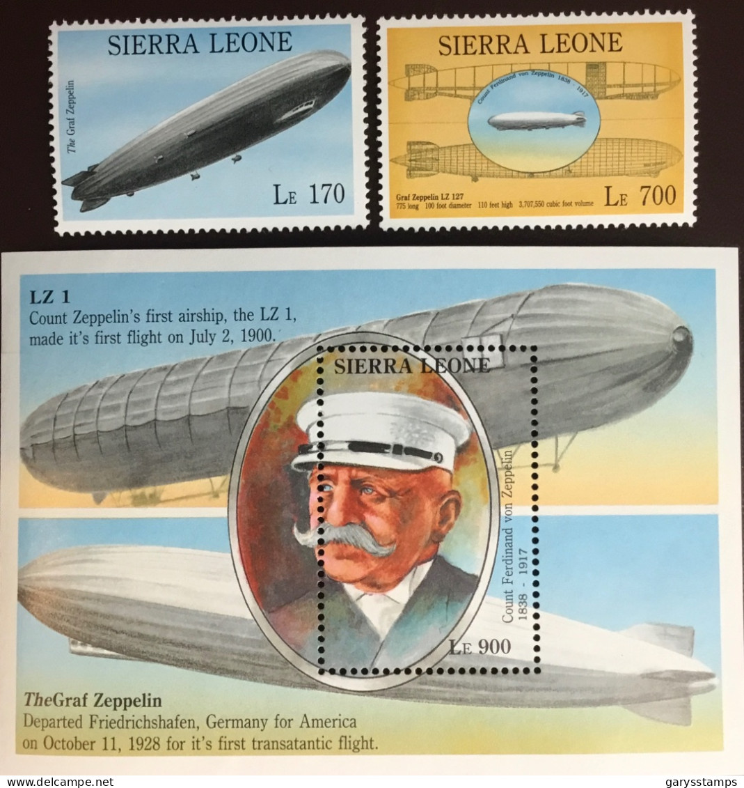 Sierra Leone 1993 Anniversaries & Events Zeppelin Set & Minisheet MNH - Sierra Leone (1961-...)