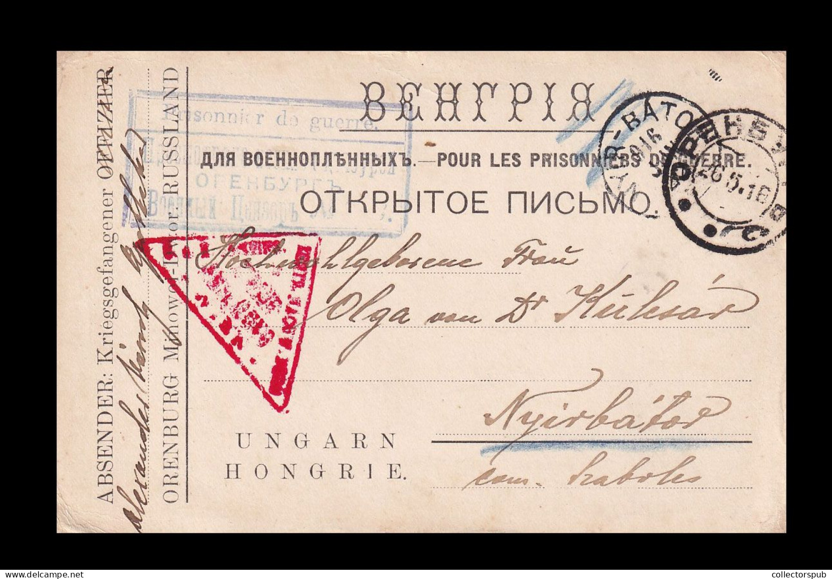 RUSSIA WWI Orenburg, POW Postcard To Hungary - Lettres & Documents