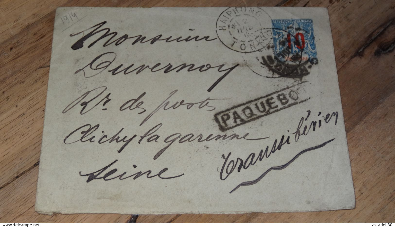 Entier Postal INDOCHINE, Griffe PAQUEBOT, Par Transsiberien, Haiphong 1914 ......... ..... 240424 ....... CL-12-2 - Storia Postale