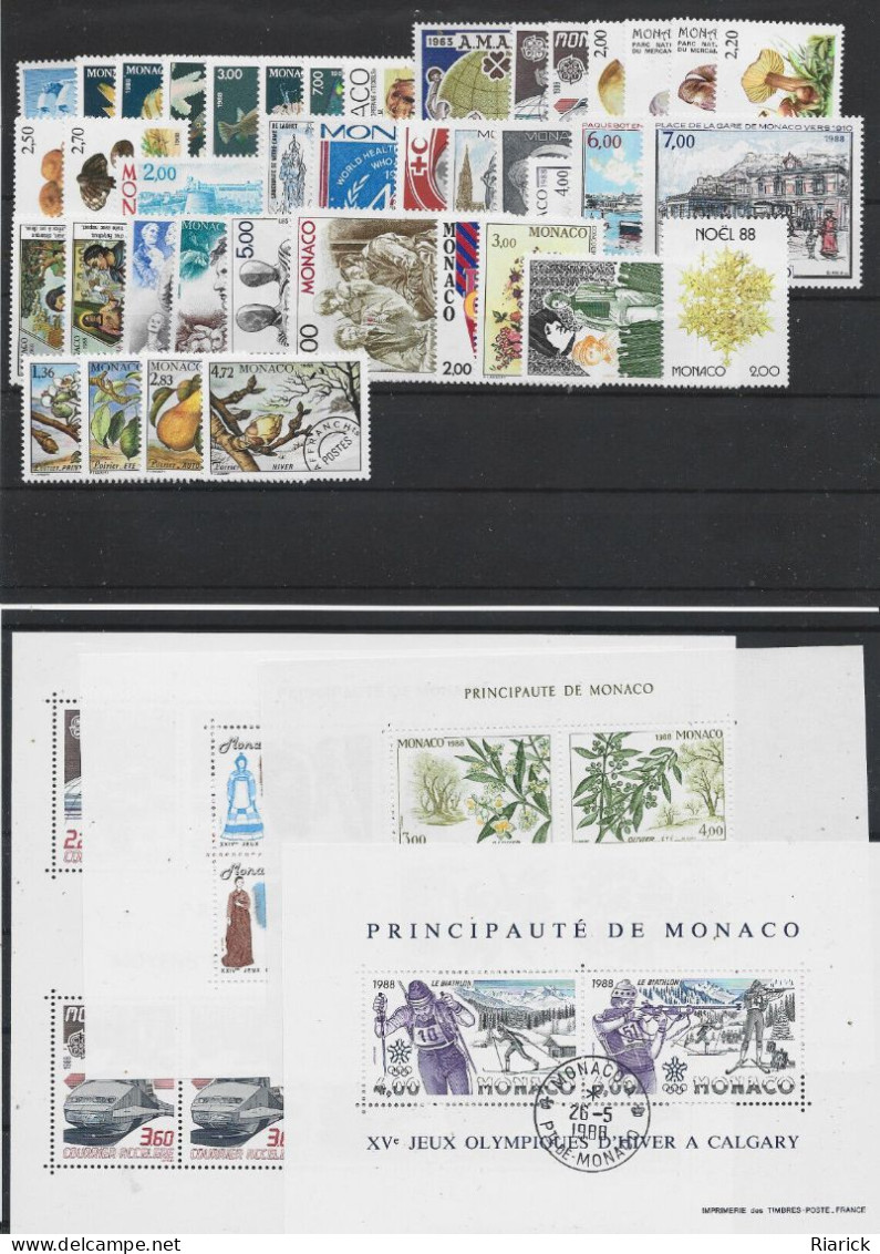 MONACO ANNEE COMPLETE 1988 MNH Neufs** - + BF - PREO Sauf 1623 & 1641/2 - Années Complètes