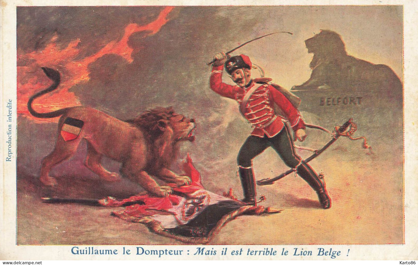 Ww1 Guerre 14/18 War * CPA Illustrateur Satirique * Guillaume Le Dompteur ! * Lion Belfort Cirque Circus - War 1914-18