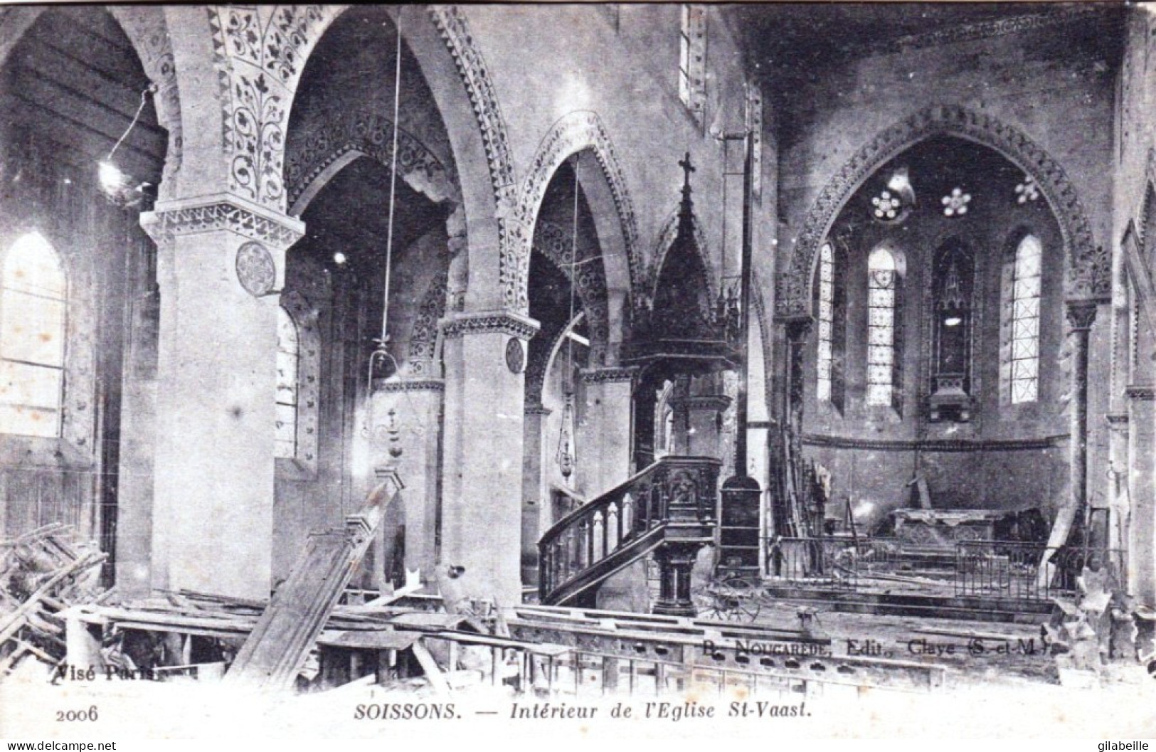 02 - Aisne - SOISSONS - Interieur De L'église Saint Vaast - Guerre 1914 - Soissons