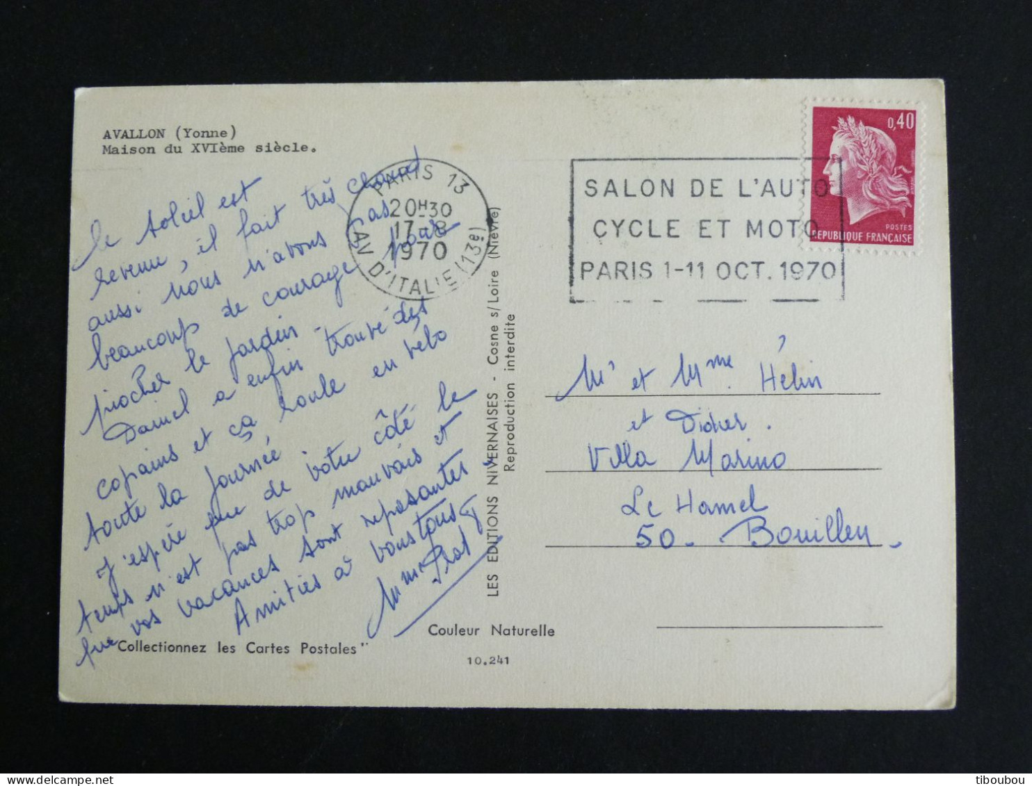 PARIS 13 AVENUE ITALIE - FLAMME SALON AUTO CYCLE MOTO 1970 SUR MARIANNE CHEFFER - AVALLON YONNE MAISON DU XVIe SIECLE - Mechanical Postmarks (Advertisement)