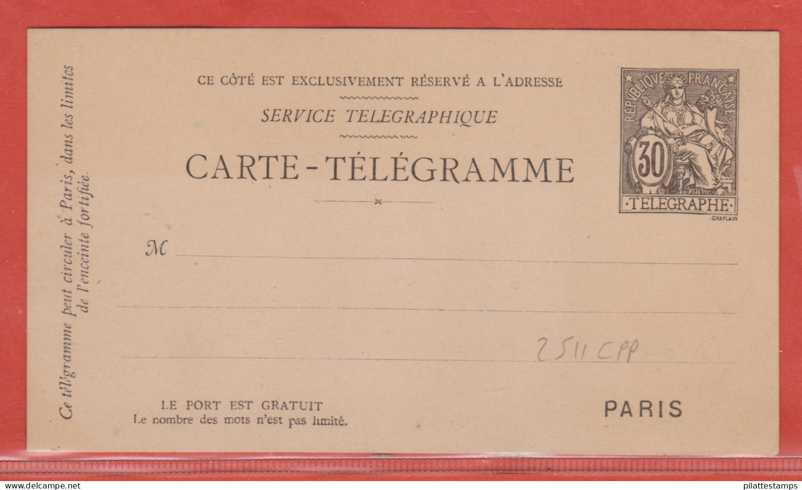 France Entier Postal 2511 CPP Type Chaplain - Andere & Zonder Classificatie