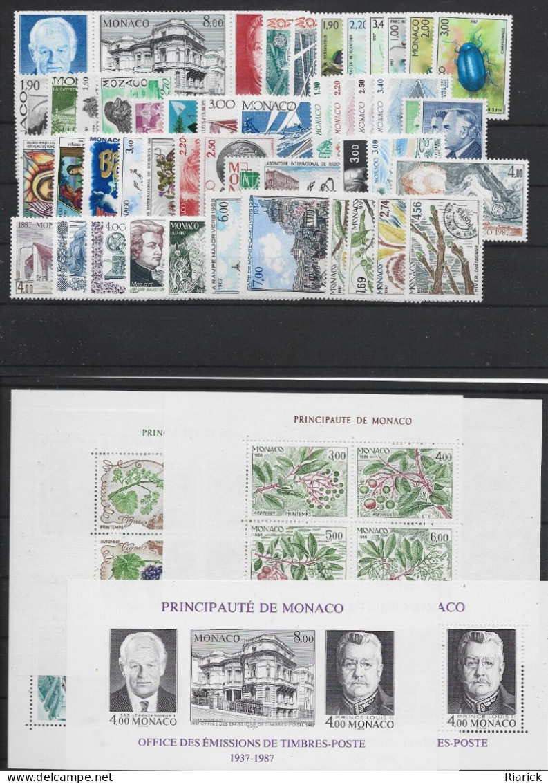 MONACO ANNEE COMPLETE 1987 MNH Neufs** - + BF 39a ND - PREO Sauf 1613 - Années Complètes