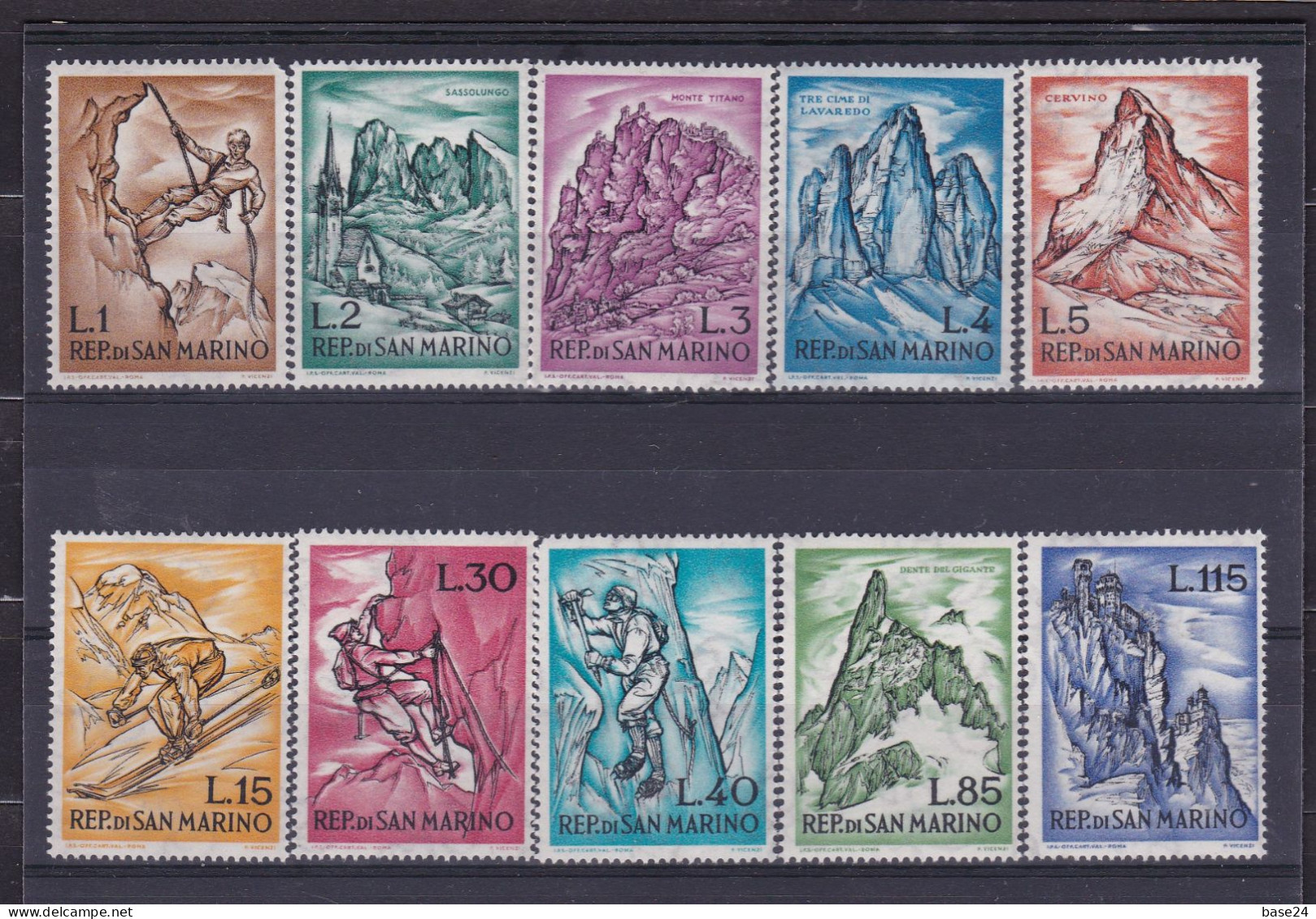 1962 San Marino Saint Marin MONTAGNA, SPORT INVERNALI Serie Di 10 Valori MNH** MOUNTAIN, WINTER SPORTS - Ungebraucht