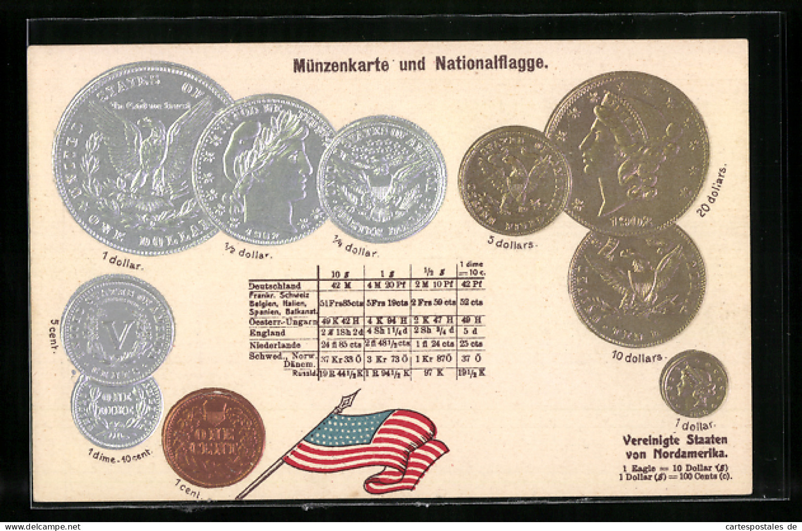 Präge-AK Vereinigte Staaten Von Nordamerika, Dollar Und Cent, Nationalflagge  - Coins (pictures)