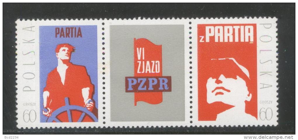 POLAND 1971 6TH PZPR PARTY CONGRESS STRIP BLOCK NHM United Workers Party Communism Socialism Cars Petrochemical - Neufs