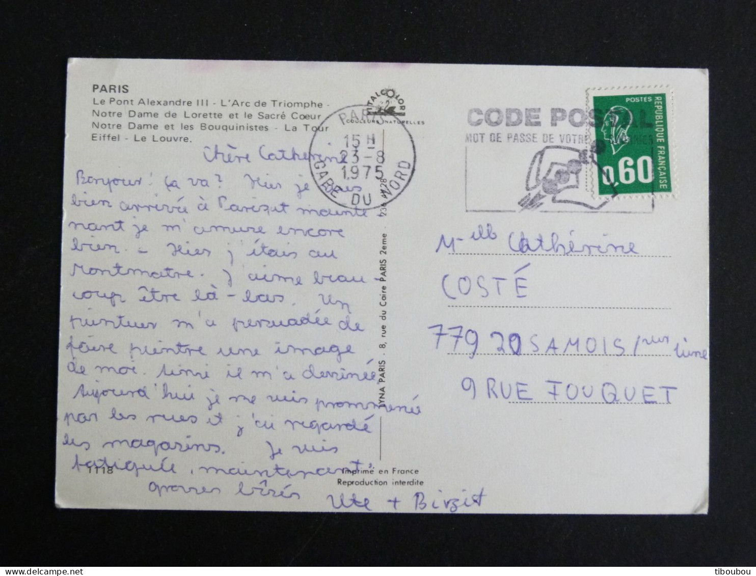 PARIS GARE DU NORD - FLAMME CODE POSTAL SUR MARIANNE BEQUET - SOUVENIR MULTIVUES - Mechanical Postmarks (Advertisement)