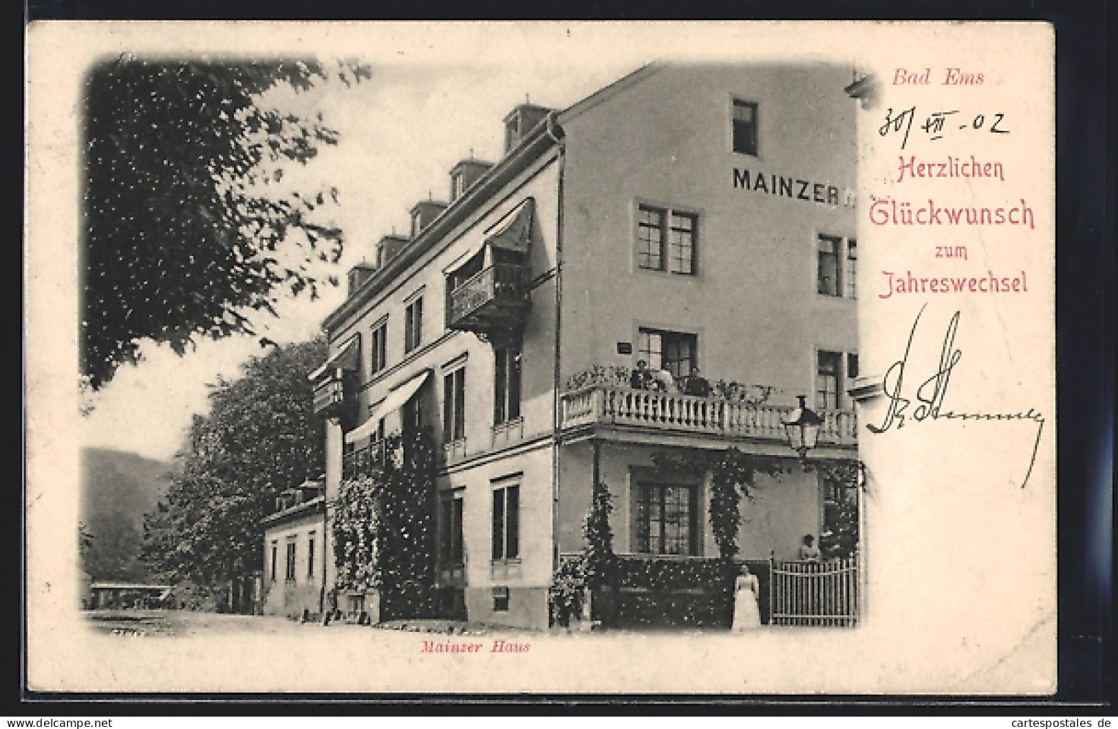 AK Bad Ems, Pension Mainzer Haus, Neujahrsgruss  - Mainz