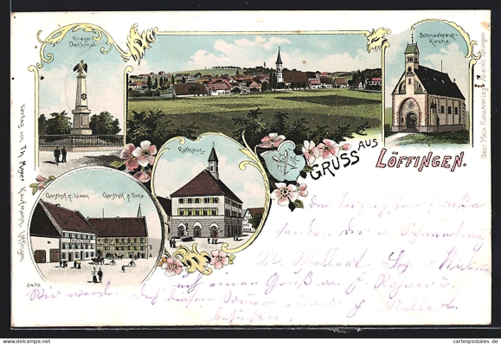 Lithographie Löffingen, Gasthof Zum Löwen Und Gasthof Zur Sonne, Schneekreuz-Kirche  - Autres & Non Classés