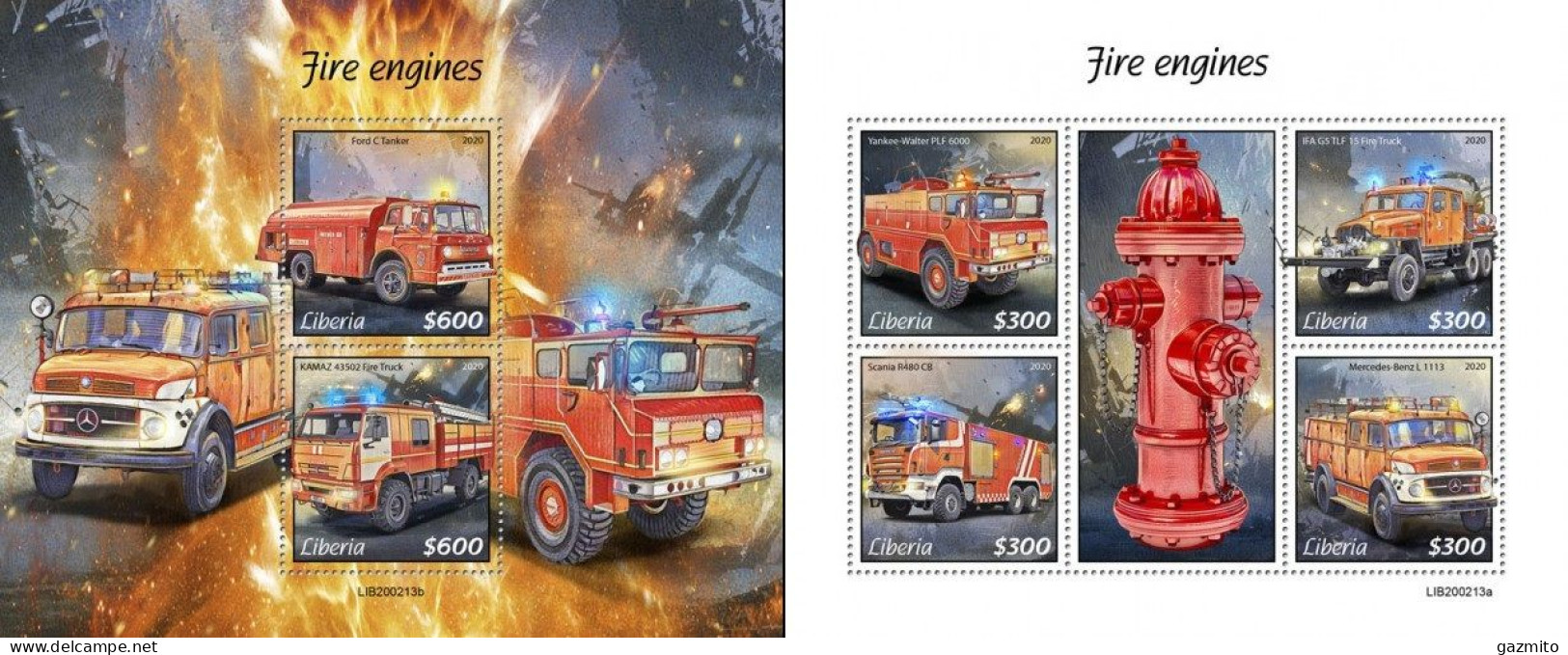 Liberia 2020, Firemen II, 4val In BF +BF - Pompieri