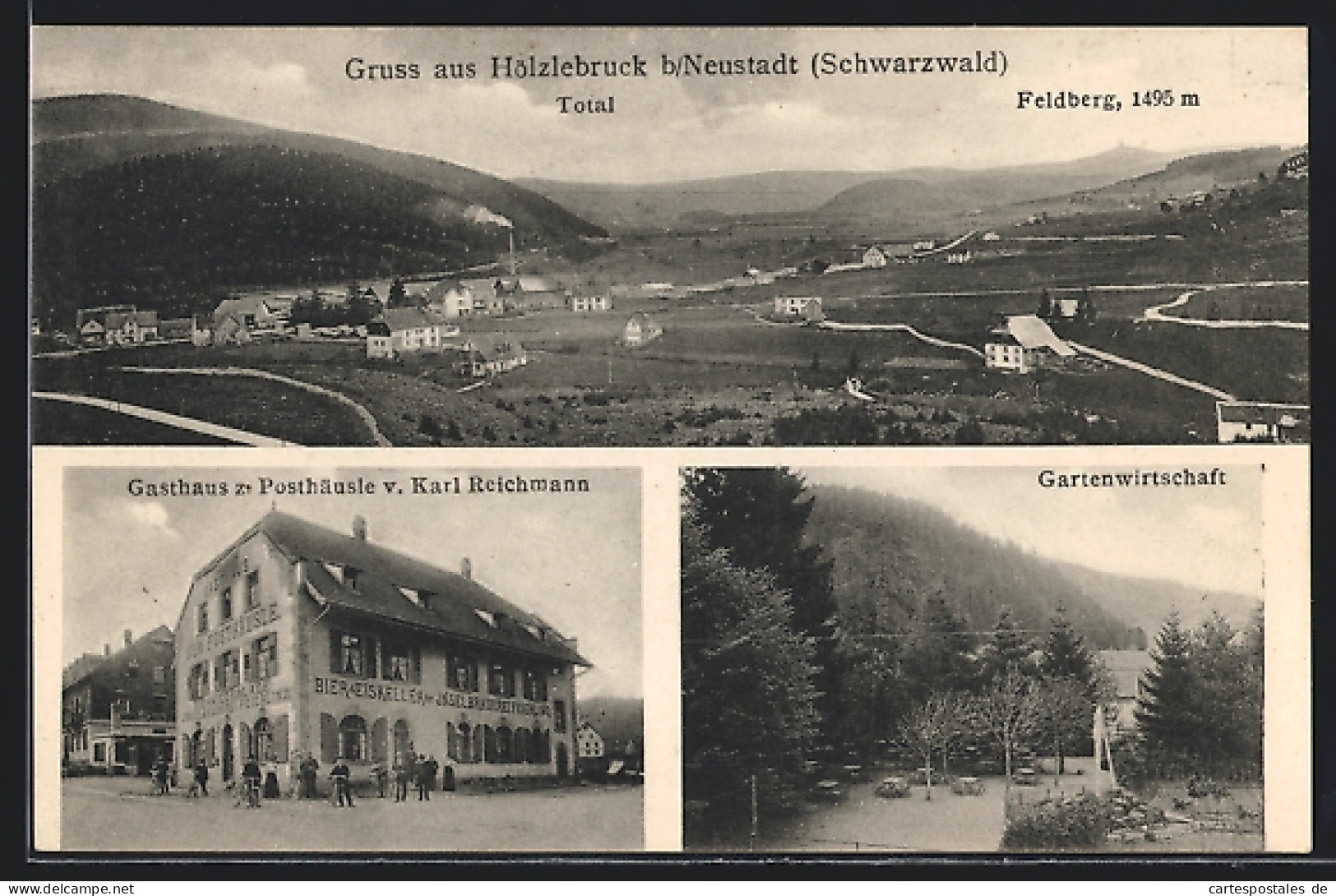 AK Hölzlebruck, Totalansicht, Gasthaus Z. Posthäusle V. Karl Reichmann & Gartenwirtschaft  - Autres & Non Classés