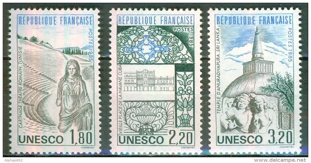 UNESCO - Sites - FRANCE - Théatre Romain De Carthage, Place De La Havane, Temple, Sri Lanka - N° 88-89-90 ** - 1985 - Mint/Hinged
