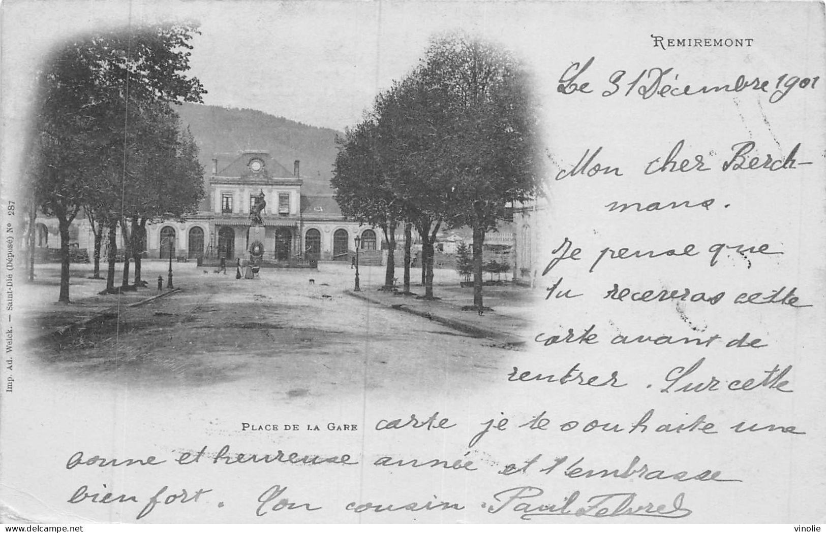 24-5460 : REMIREMONT. PLACE DE LA GARE. CARTE PRECURSEUR. BELLE OBLITERATION.  SAINT-DIE A EPINAL. AMBULANT - Remiremont