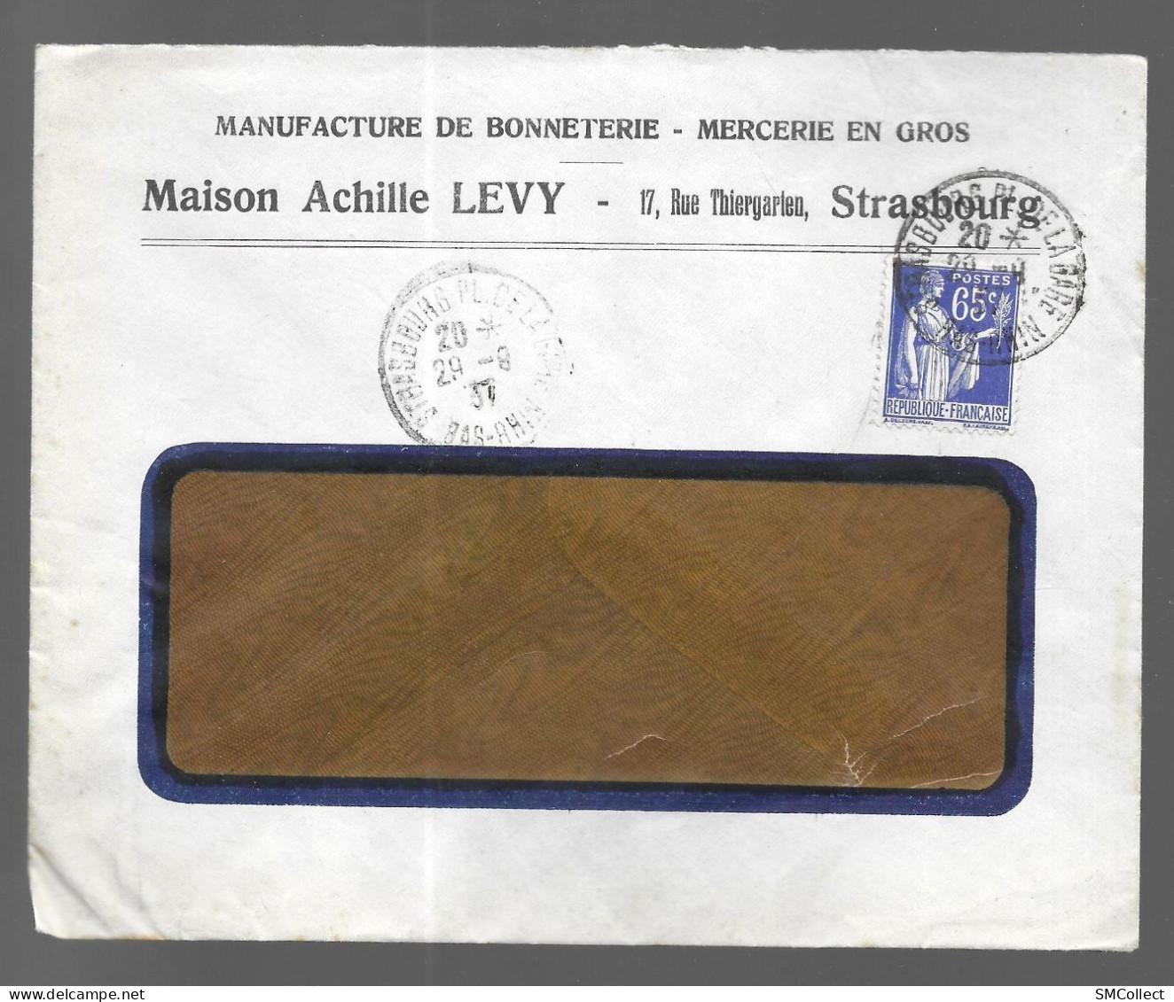 Strasbourg 1937. Enveloppe à En-tête De La Maison Achille Lévy, Mercerie (AS) - 1921-1960: Modern Period