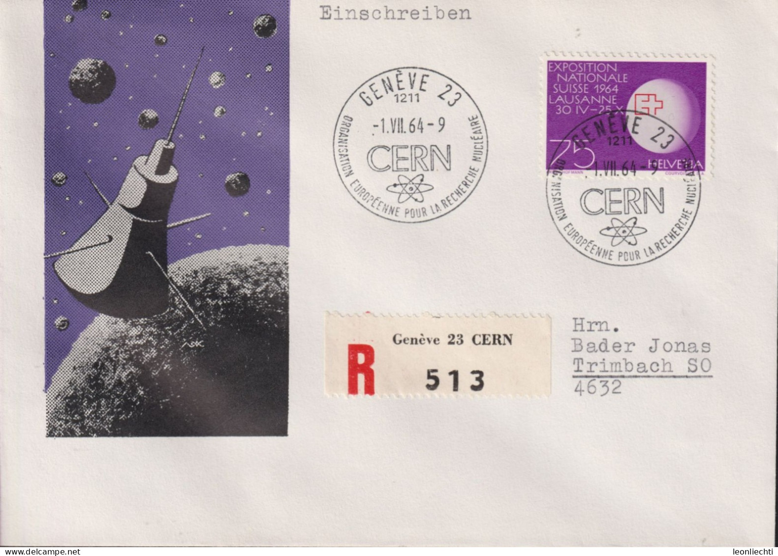 1964 Schweiz R-Brief, Zum:CH 405, Mi:CH: 785, CERN - Storia Postale