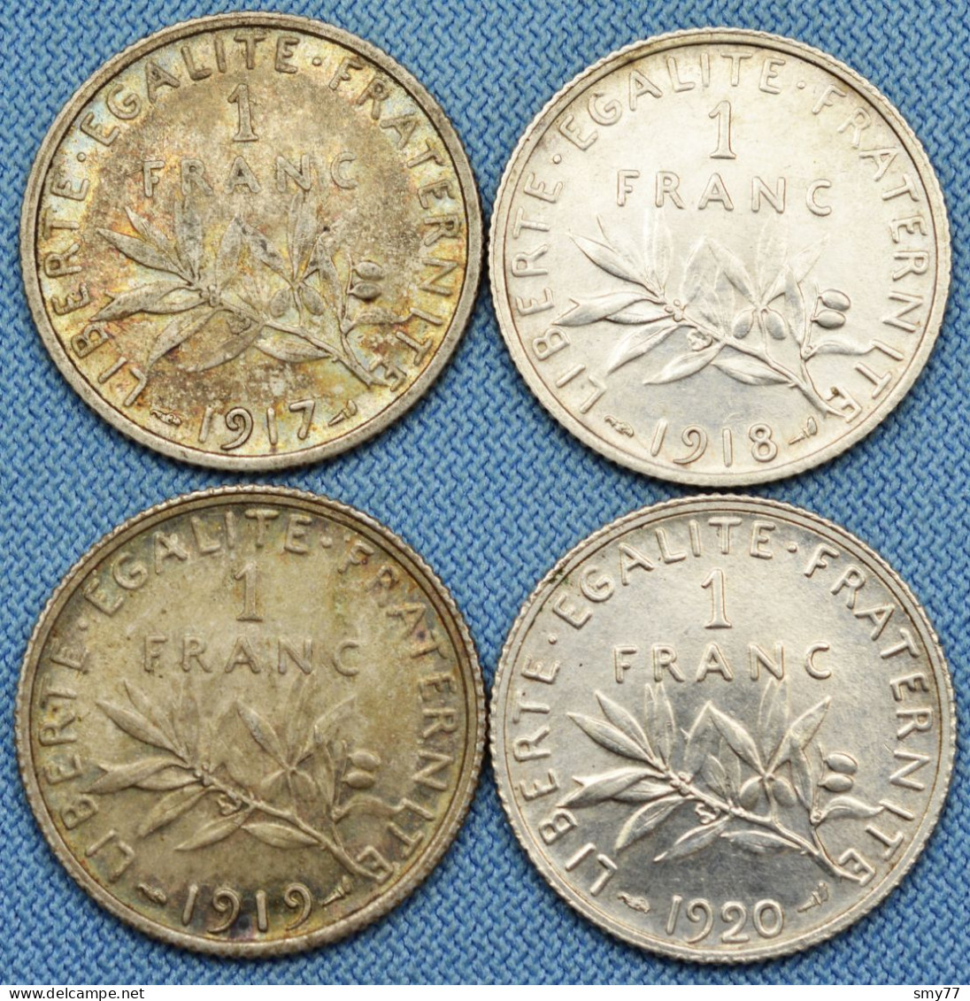 France • Lot 4x • 1 Franc Semeuse — 1917 — 1918 — 1919 — 1920 • [24-709] - 1 Franc