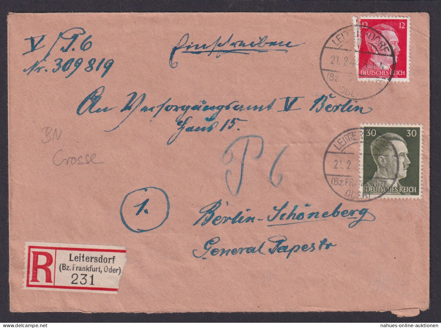 Leitersdorf Brandenburg Deutsches Reich R Brief N. Berlin Schöneberg - Covers & Documents