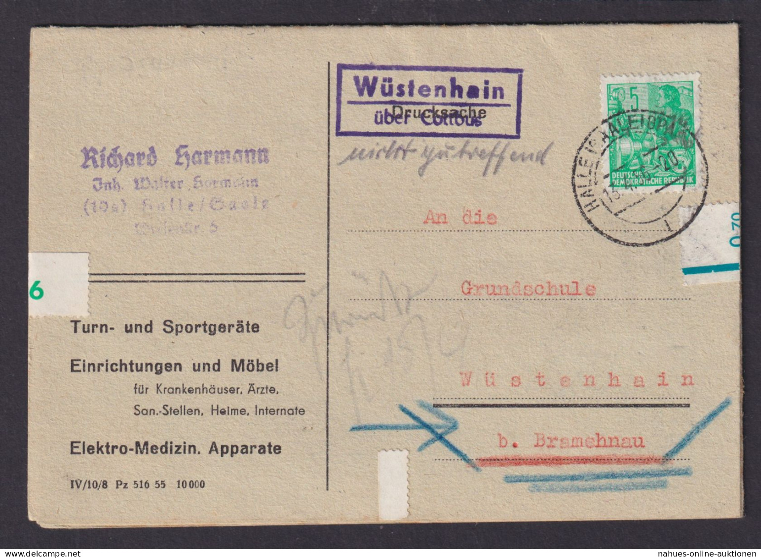 Wüstenhain über Cottbus Brandenburg DDR Bestellkarte Landpoststempel N. Bramenau - Storia Postale