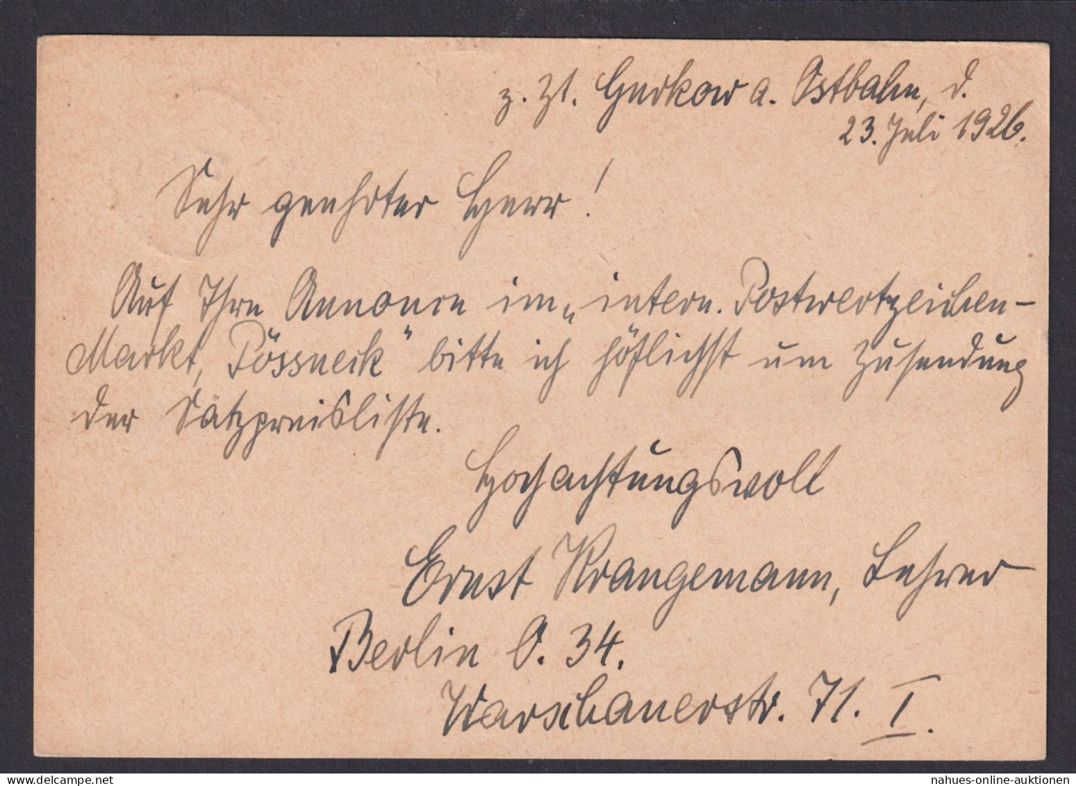 Gurkow Brandenburg Deutsches Reich Ganzsache N. Hamburg - Briefe U. Dokumente