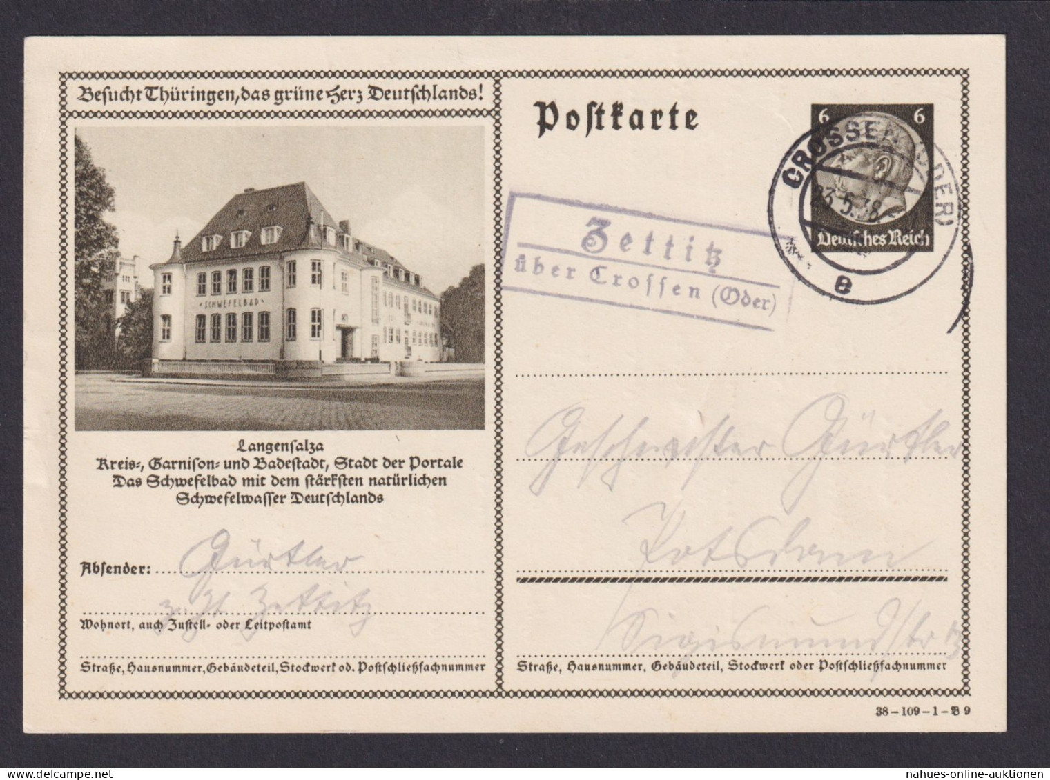 Zettitz über Crossen Oder Brandenburg Deutsches Reich Ganzsache Motiv - Covers & Documents