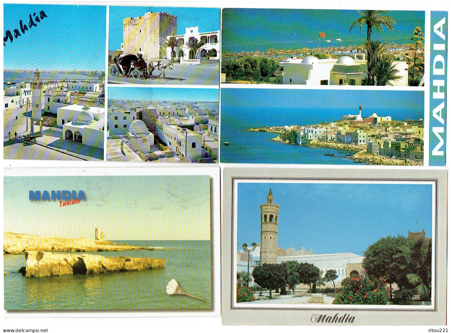 Lot 4 Cpm - TUNISIE - MAHDIA - Mosquée Slimane - Attelage Cheval - Tunisia