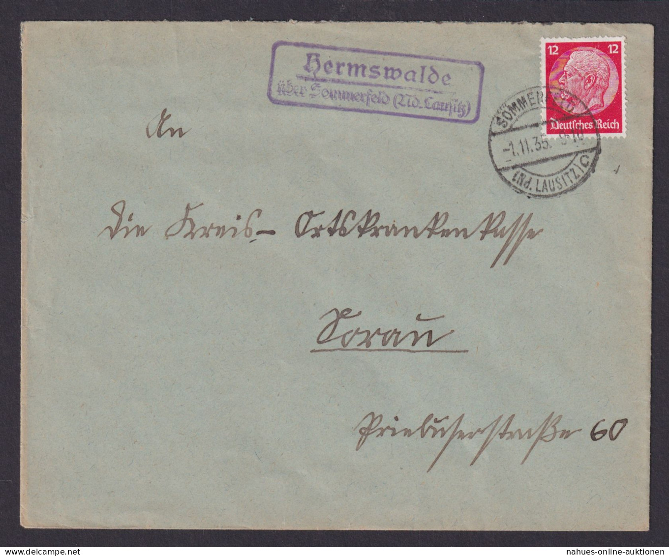 Hermswalde über Sommerfeld Niederlausitz Brandenburg Deutsches Reich Brief - Covers & Documents
