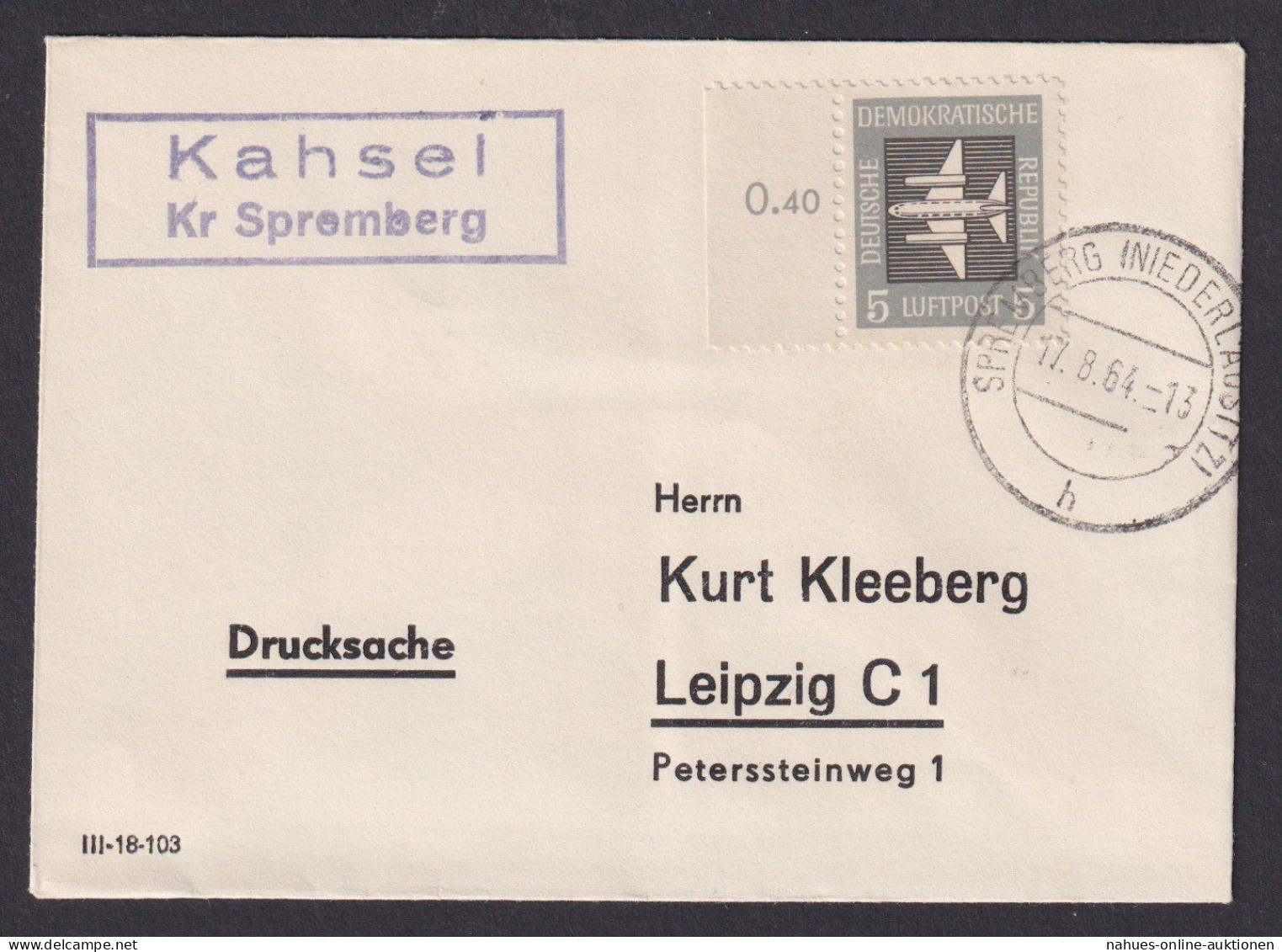 Kahsel Kreis Spremberg Brandenburg DDR Brief Drucksache Bogenrand N. Leipzig - Lettres & Documents