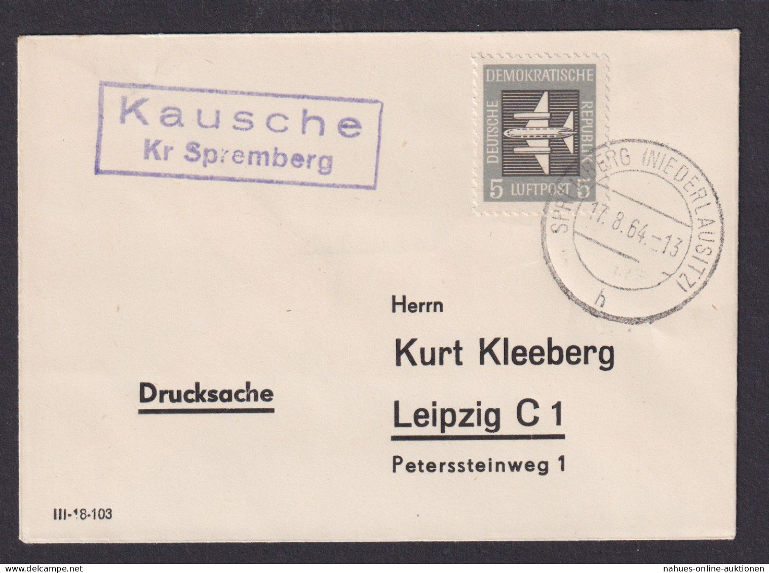 Kausche Kreis Spremberg Nieder Lausitz Brandenburg DDR Brief N. Leipzig - Brieven En Documenten