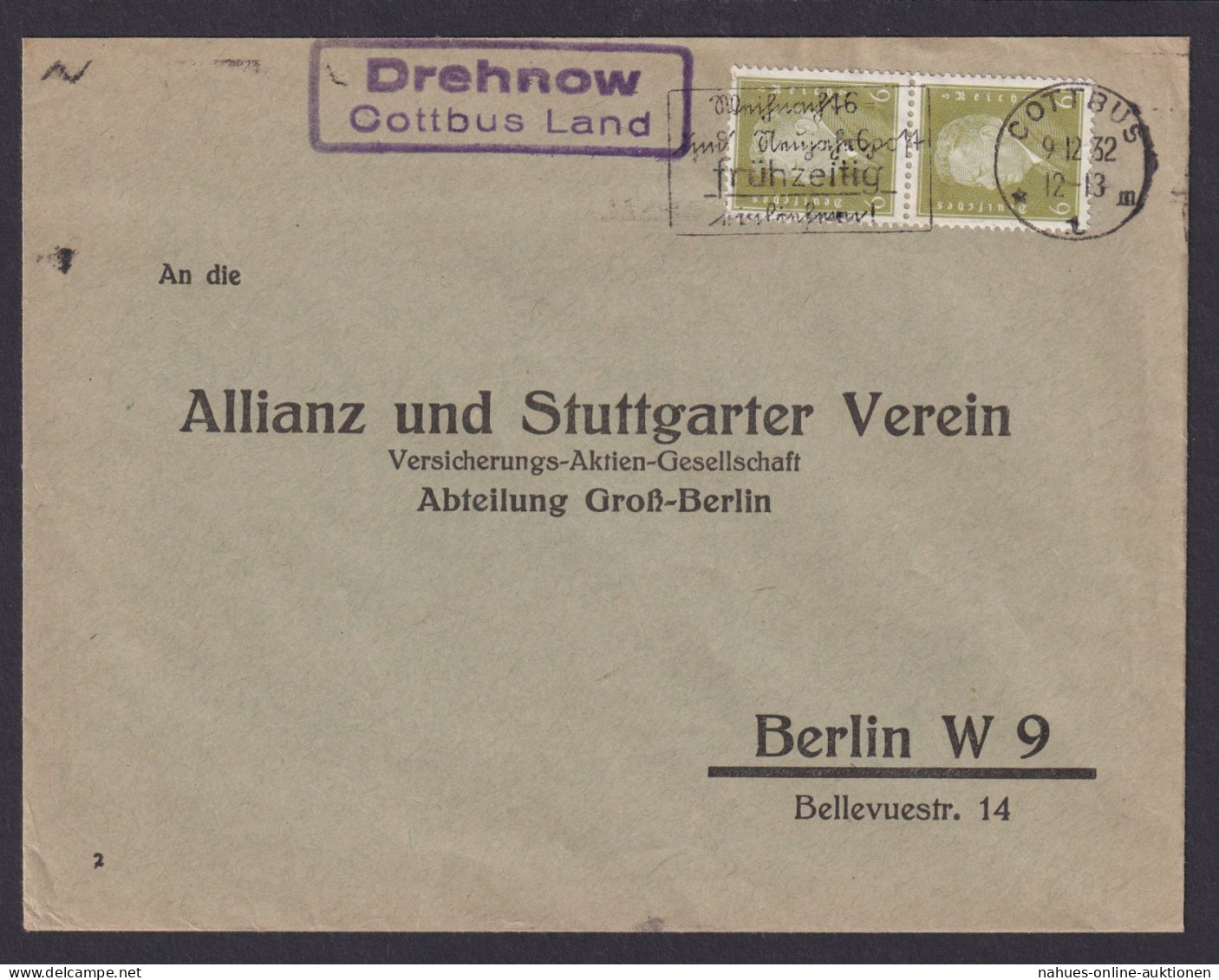 Drehnow über Cottbus Land Brandenburg Deutsches Reich Brief Landposstempel - Briefe U. Dokumente