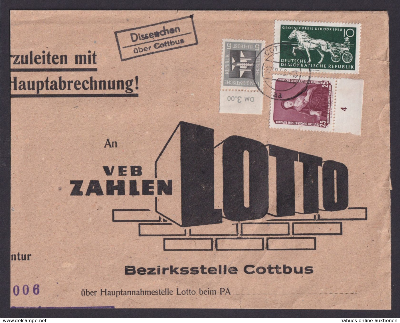 Dissenchen über Cottbus Brandenburg DDR Brief Landpoststempel Bogenrand MIF N. - Storia Postale