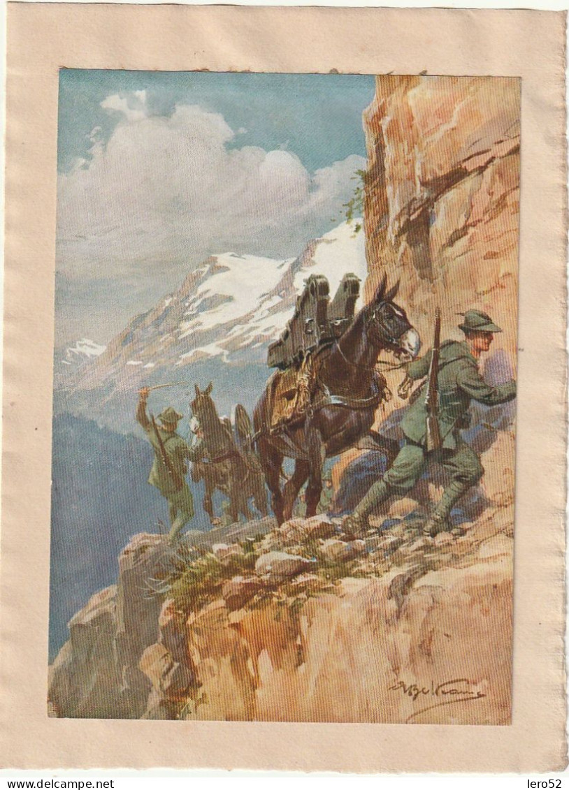 WW 1 ALPINI ARTIGLIERI E MULI TRASPORTO PEZZO IN MONTAGNA RITAGLIO ILL. BELTRAME - War 1914-18