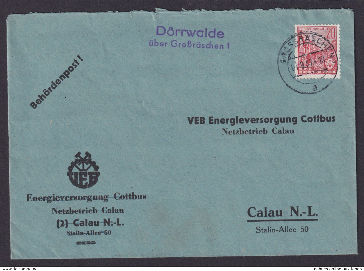 Dörrwalde über Großräschen Brandenburg DDR Brief Landpoststempel N.Calau - Cartas & Documentos